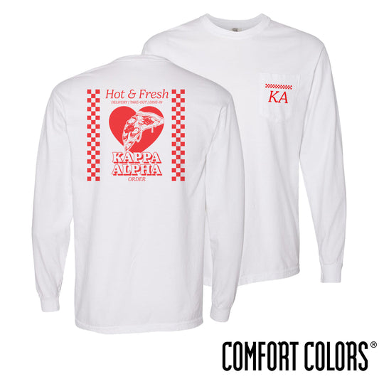 New! Kappa Alpha Comfort Colors Hot and Fresh Pizza Long Sleeve Tee