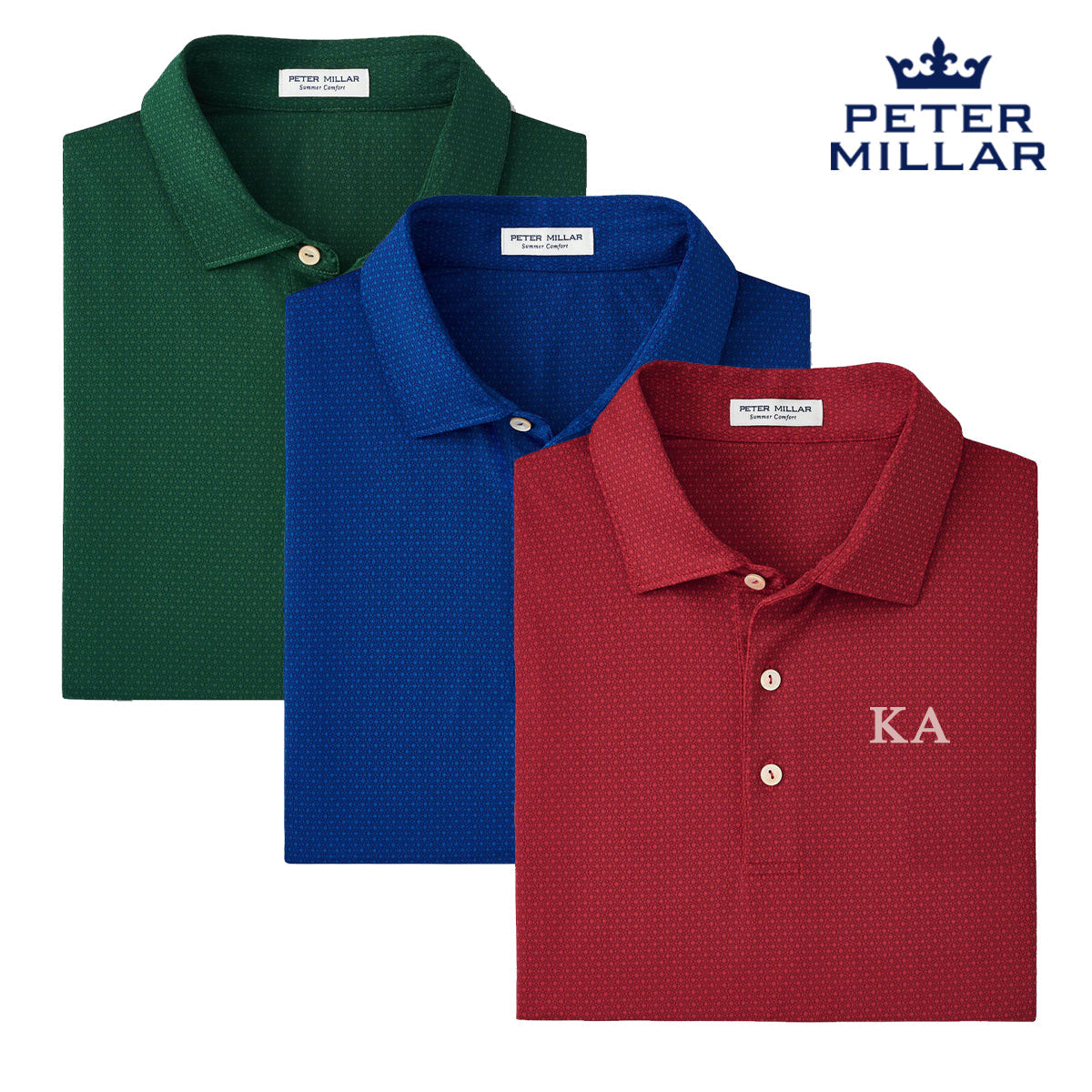 New! Kappa Alpha Peter Millar Tesseract Patterned Polo With Greek Letters