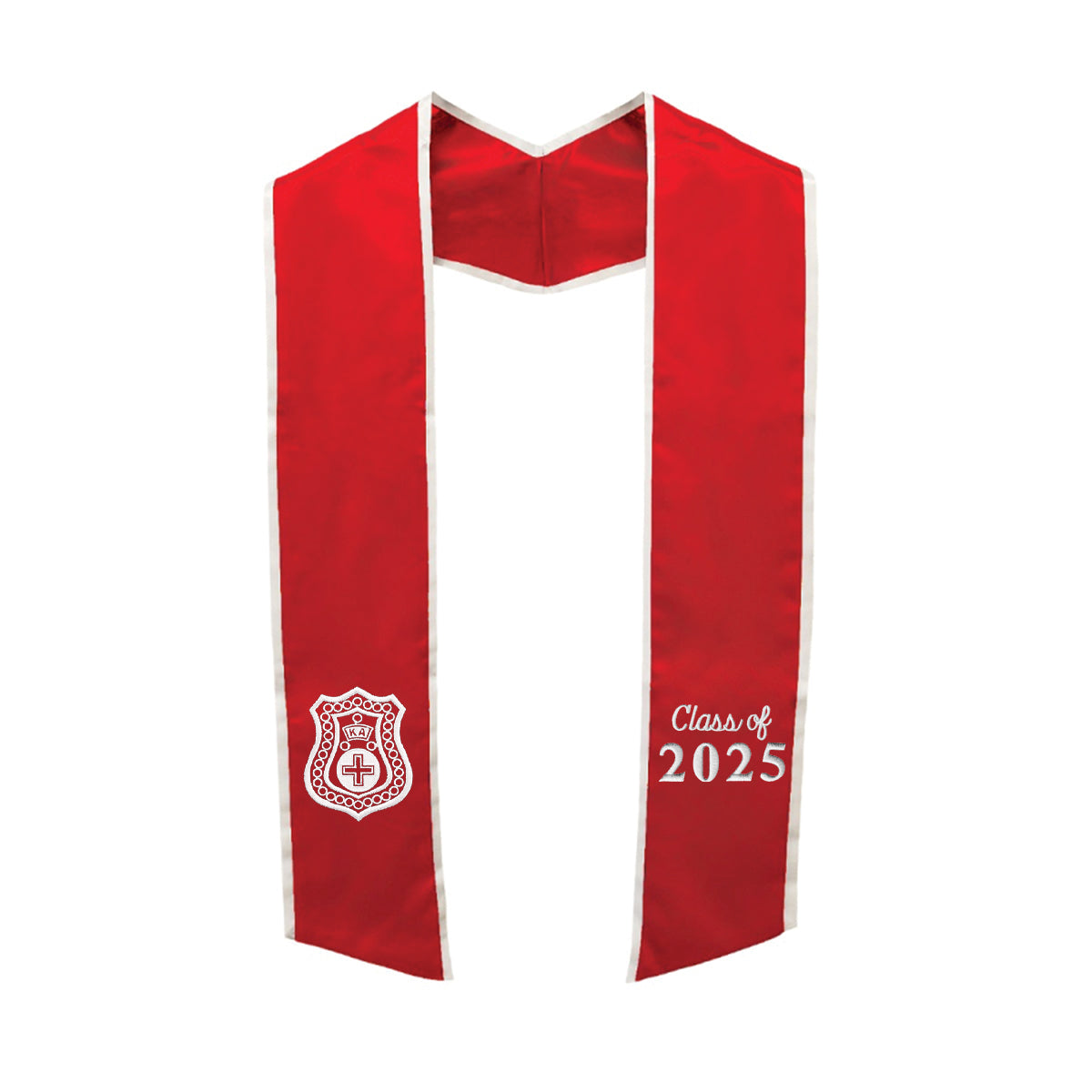 New! Kappa Alpha Trimmed Graduation Stole with Embroidered Crest